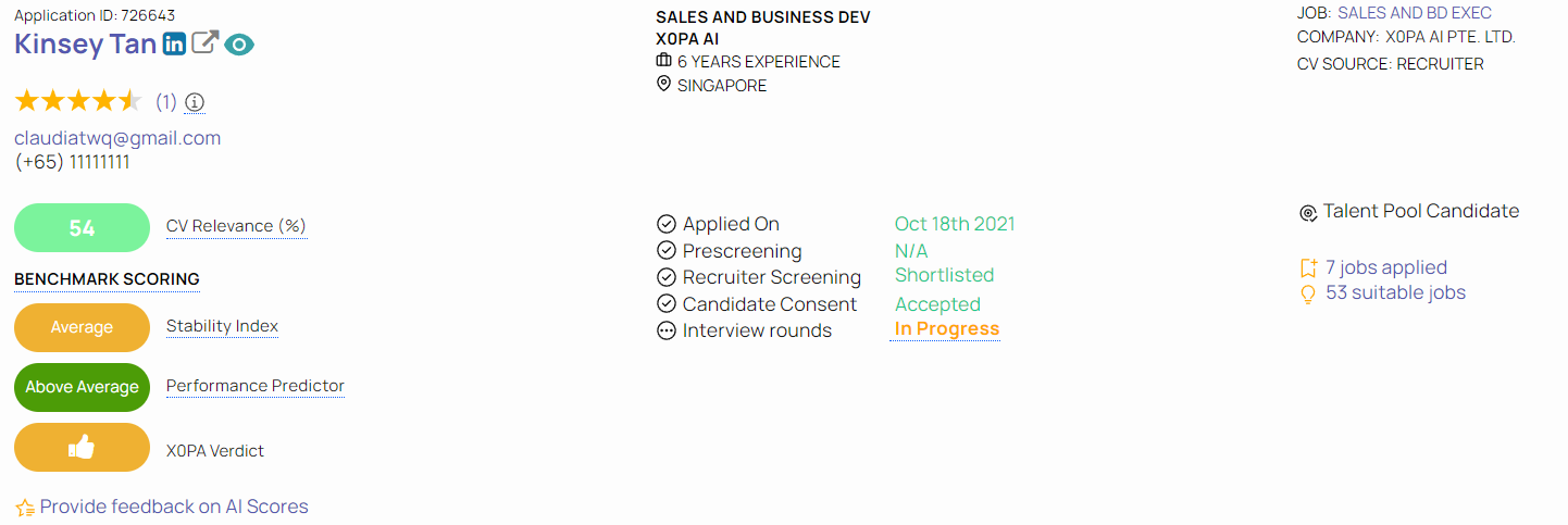 Candidate profile screenshot